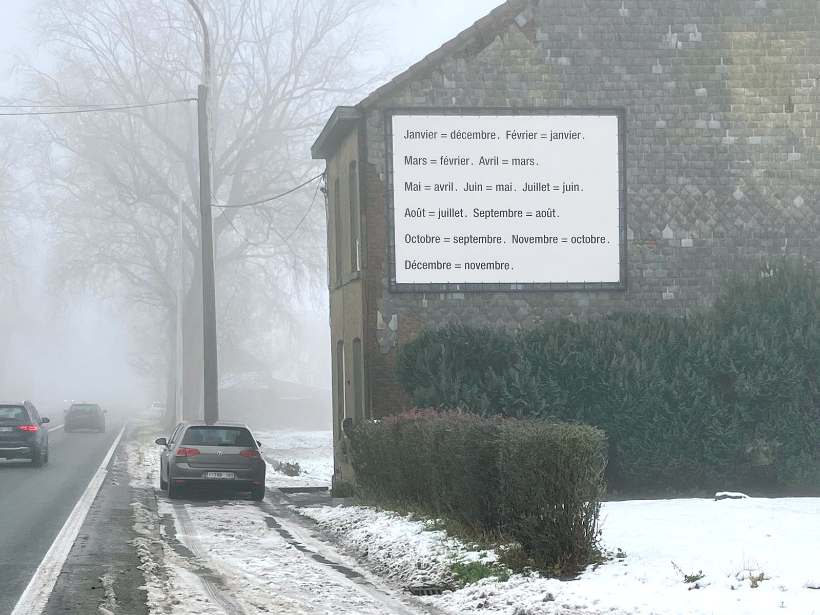 Claude Closky, ‘2025 Calendar,’ 2024-2025, public poster, Chaussée de Mons, Soignies. Commissioned by MorePublishers, Brussels, 300 x 400 cm.